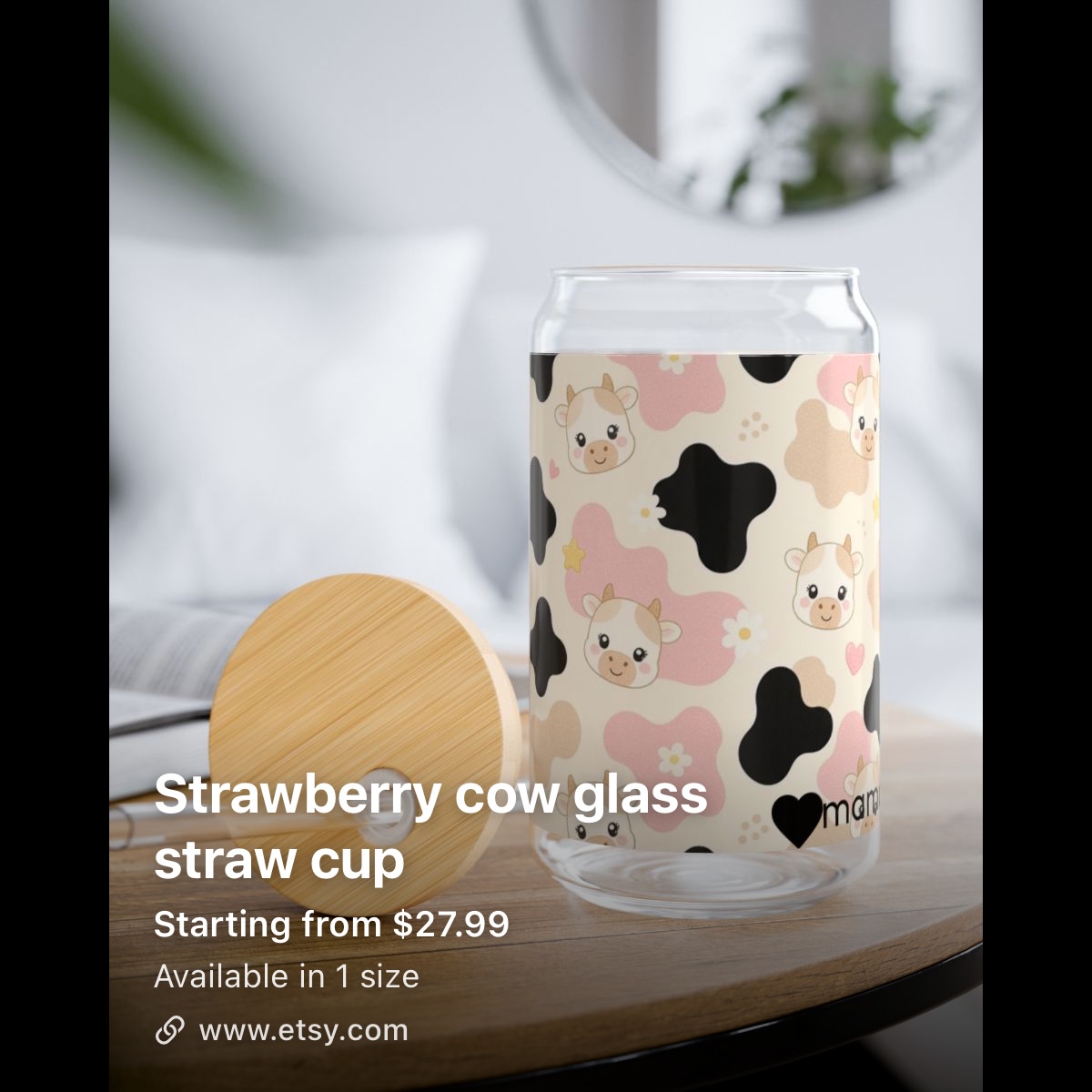 Strawberry Cow Glass Straw Cup