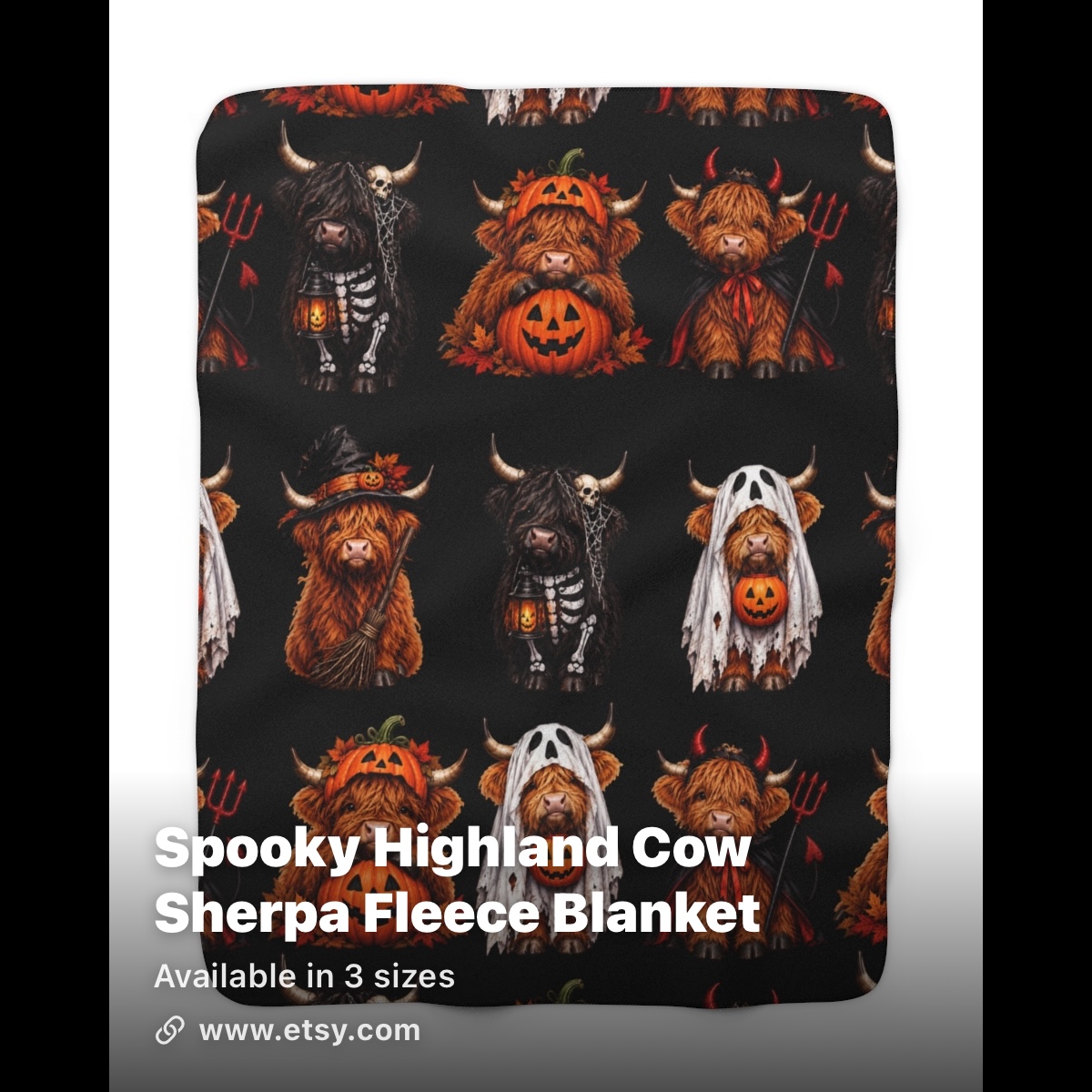 Spooky Highland Cow Sherpa Blanket